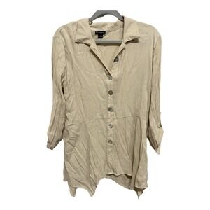 New Directions Long Sleeve Tan Blouse Button Up Womens Small Resort Cruise